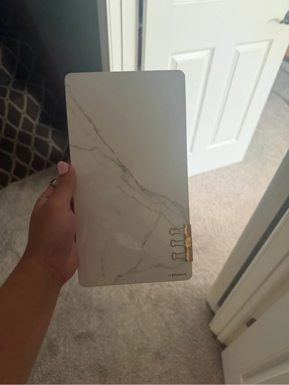 White Marble WhiteBoard with Gold Clips